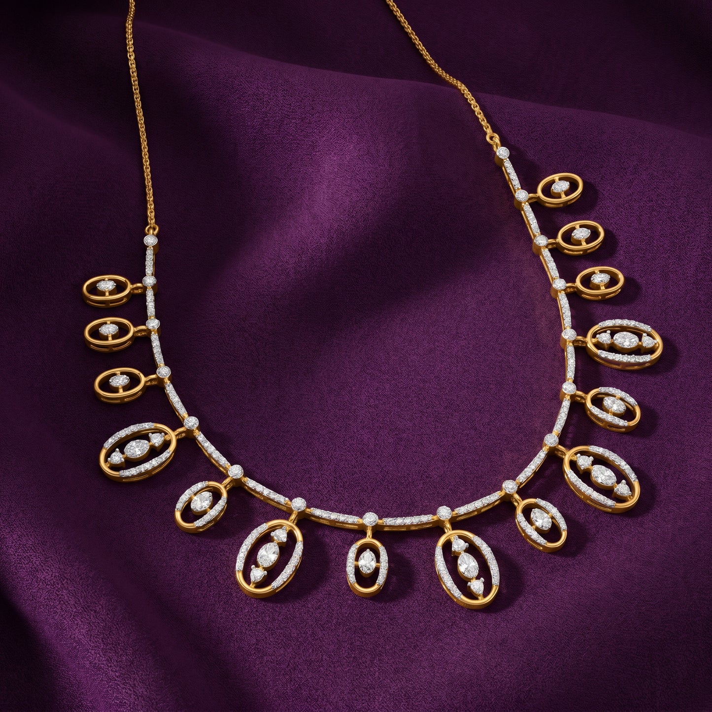 Jharna Diamond Oval Drop Fringe 18kt Gold Necklace