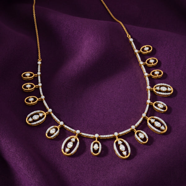 Jharna Diamond Oval Drop Fringe 18kt Gold Necklace