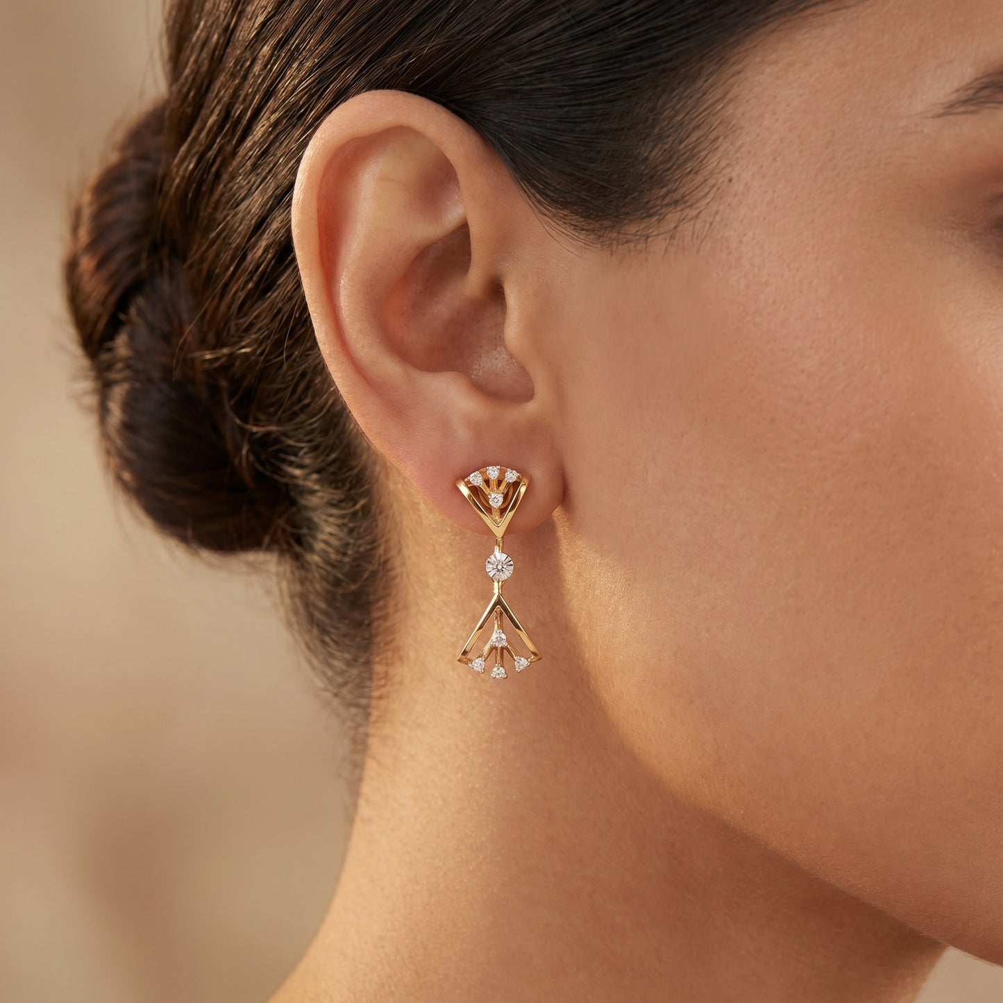 Lightweight 18Kt Gold Diamond Drop Earrings for Women