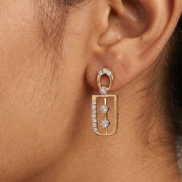 18Kt Gold Geometric Diamond Drop Earrings for Women