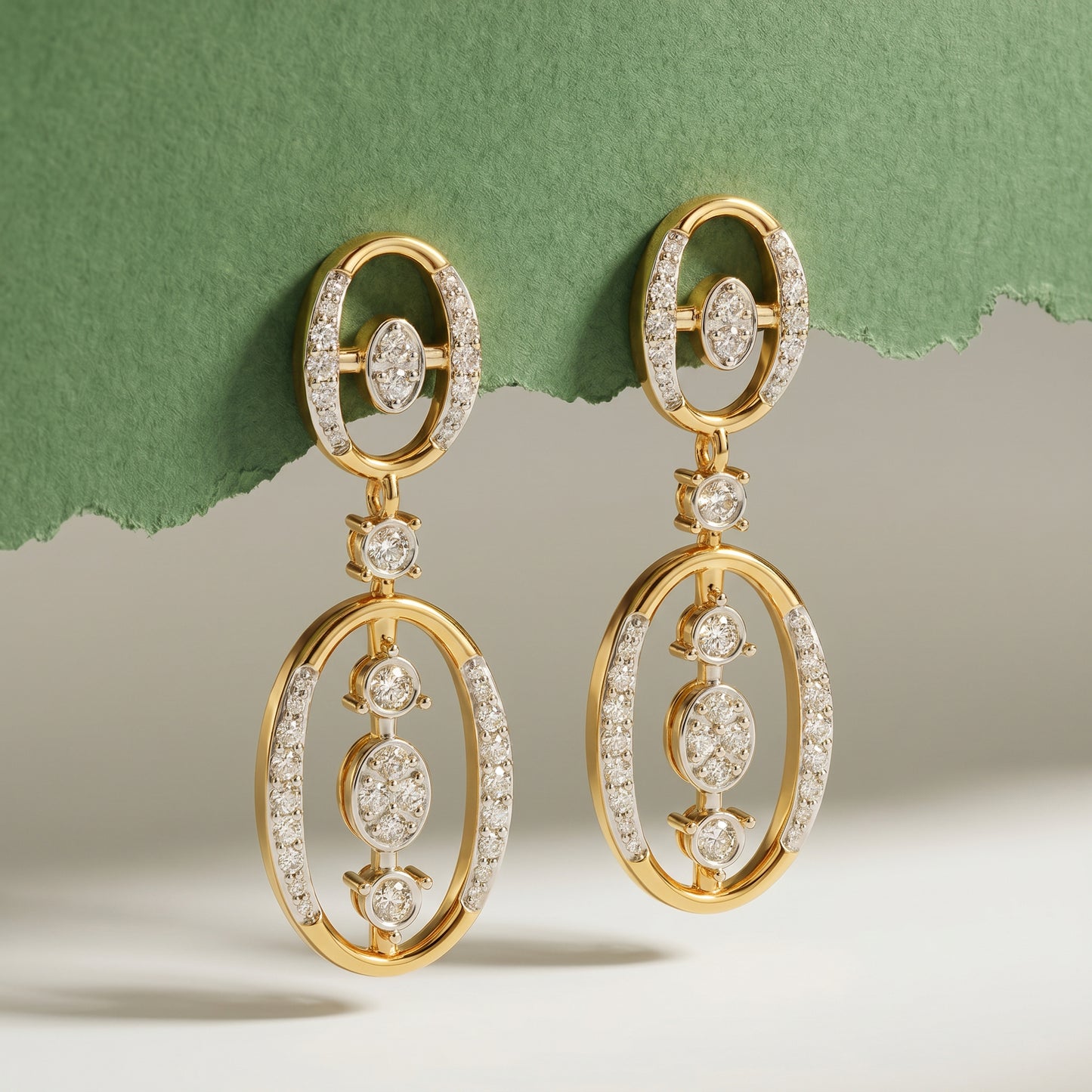 18Kt Gold Oval Diamond Dangler Earrings for Women