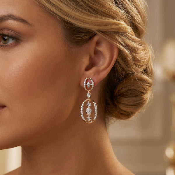 18Kt Gold Oval Diamond Dangler Earrings for Women