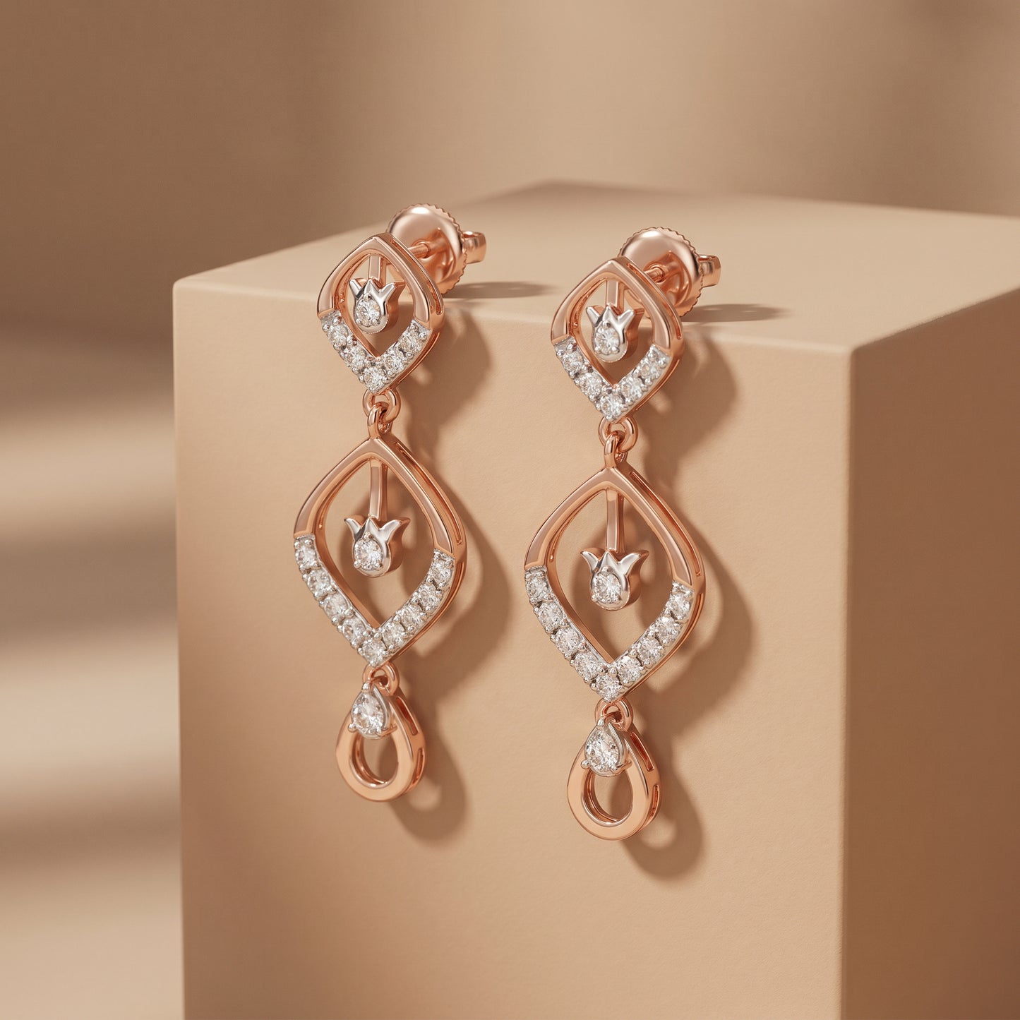 18Kt Rose Gold Lightweight Diamond Drop Earrings