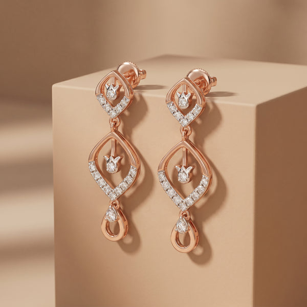 18Kt Rose Gold Lightweight Diamond Drop Earrings