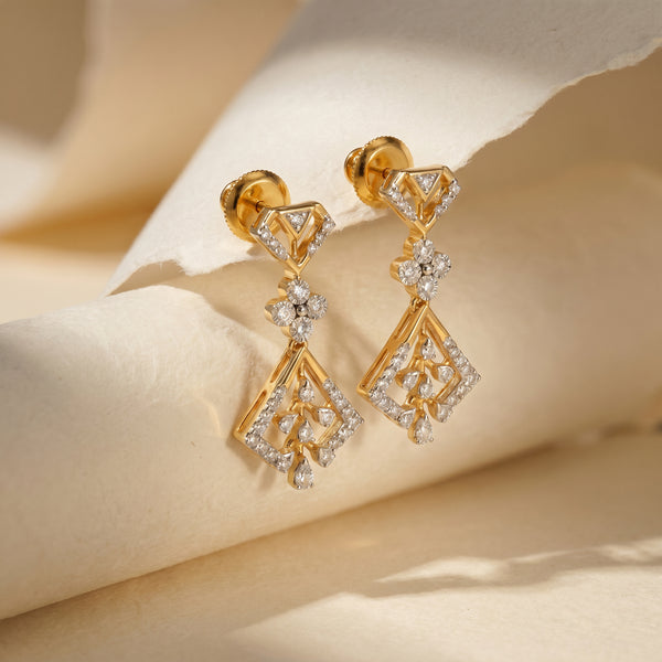 18Kt Gold Citrine & Diamond Drop Earrings for Women