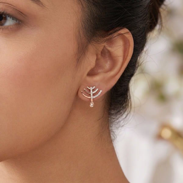 18Kt Rose Gold Diamond Stud Earrings for Women Daily Wear