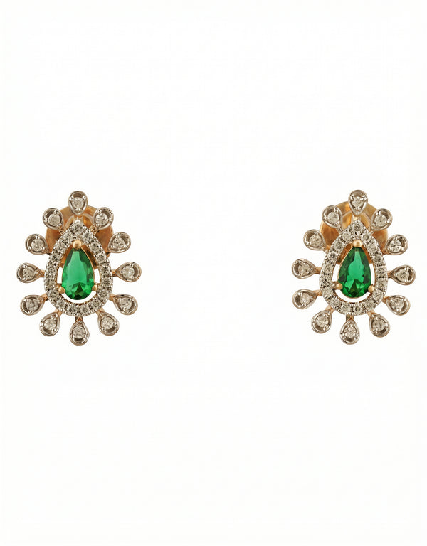 18Kt Emerald & Diamond Women’s Stud Earrings for Wedding