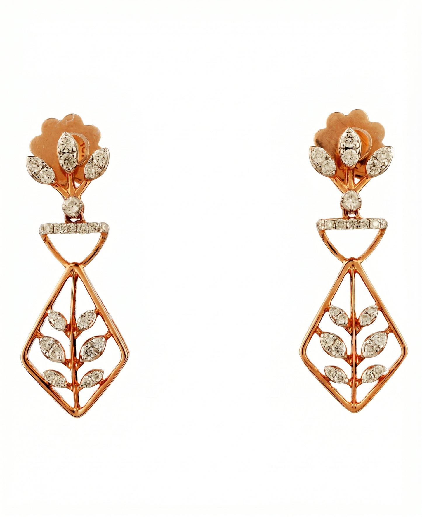 18Kt Rose Gold Leaf Diamond Earrings for Women