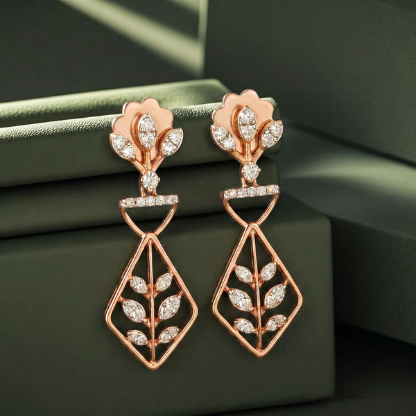 18Kt Rose Gold Leaf Diamond Earrings for Women