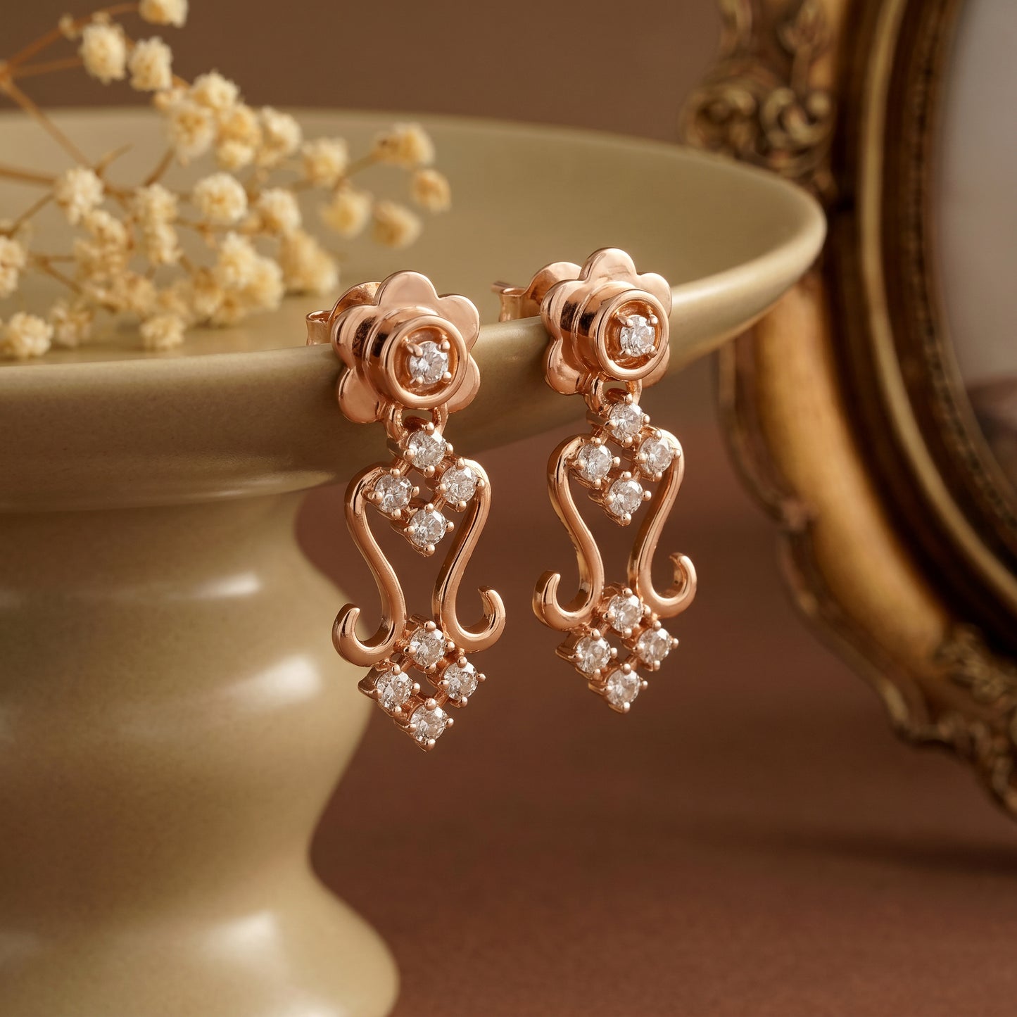 Daily Wear Diamond 18Kt Rose Gold Earrings for Women