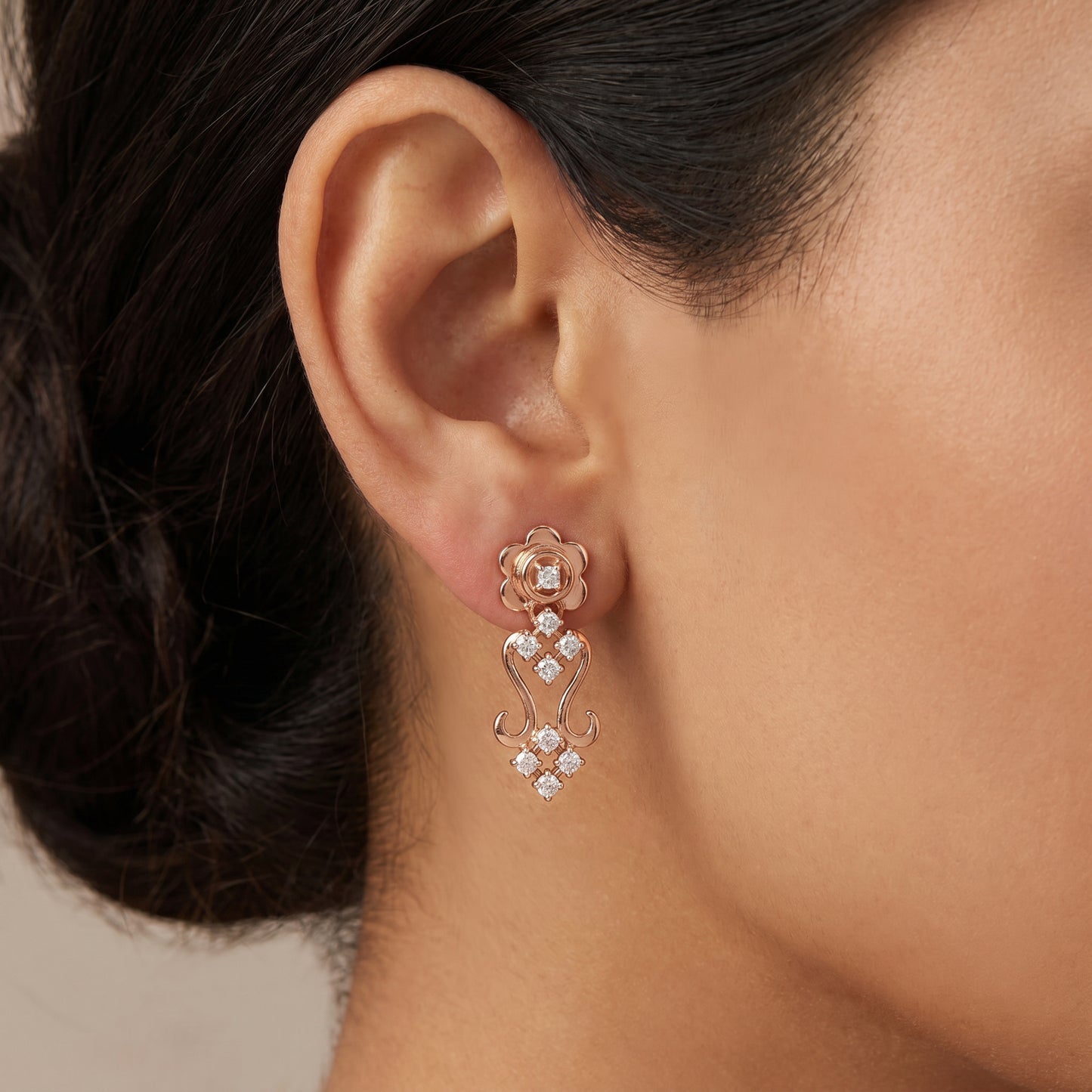 Daily Wear Diamond 18Kt Rose Gold Earrings for Women