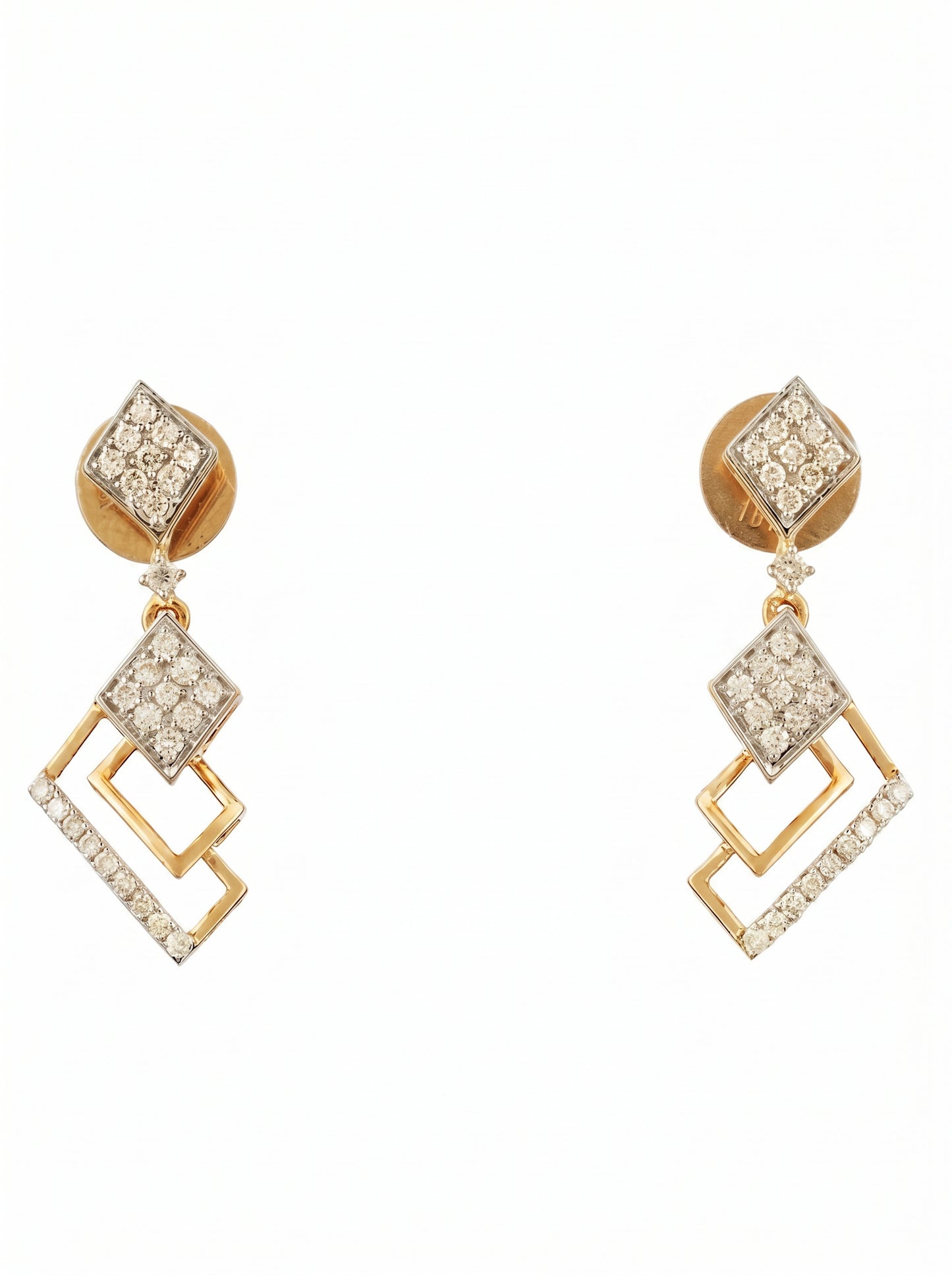 18kt Gold Diamond Geometric Design Drop Earrings  