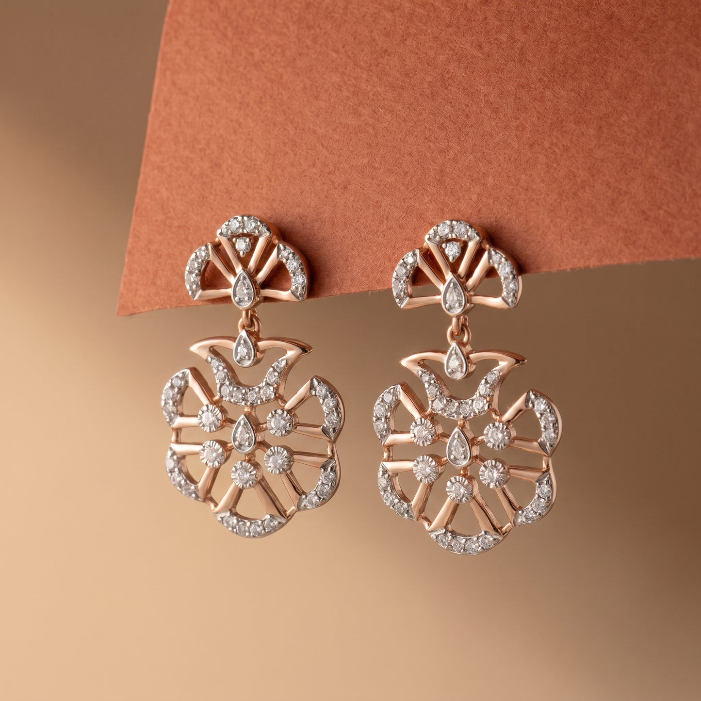18Kt Rose Gold Floral Diamond Earrings for Women