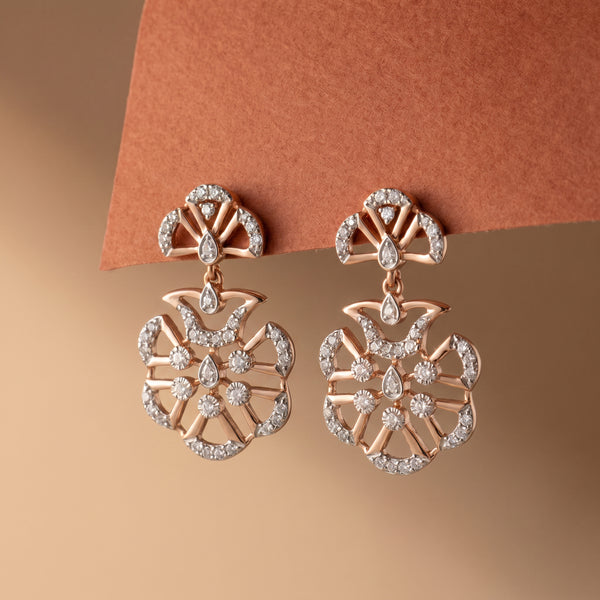 18Kt Rose Gold Floral Diamond Earrings for Women