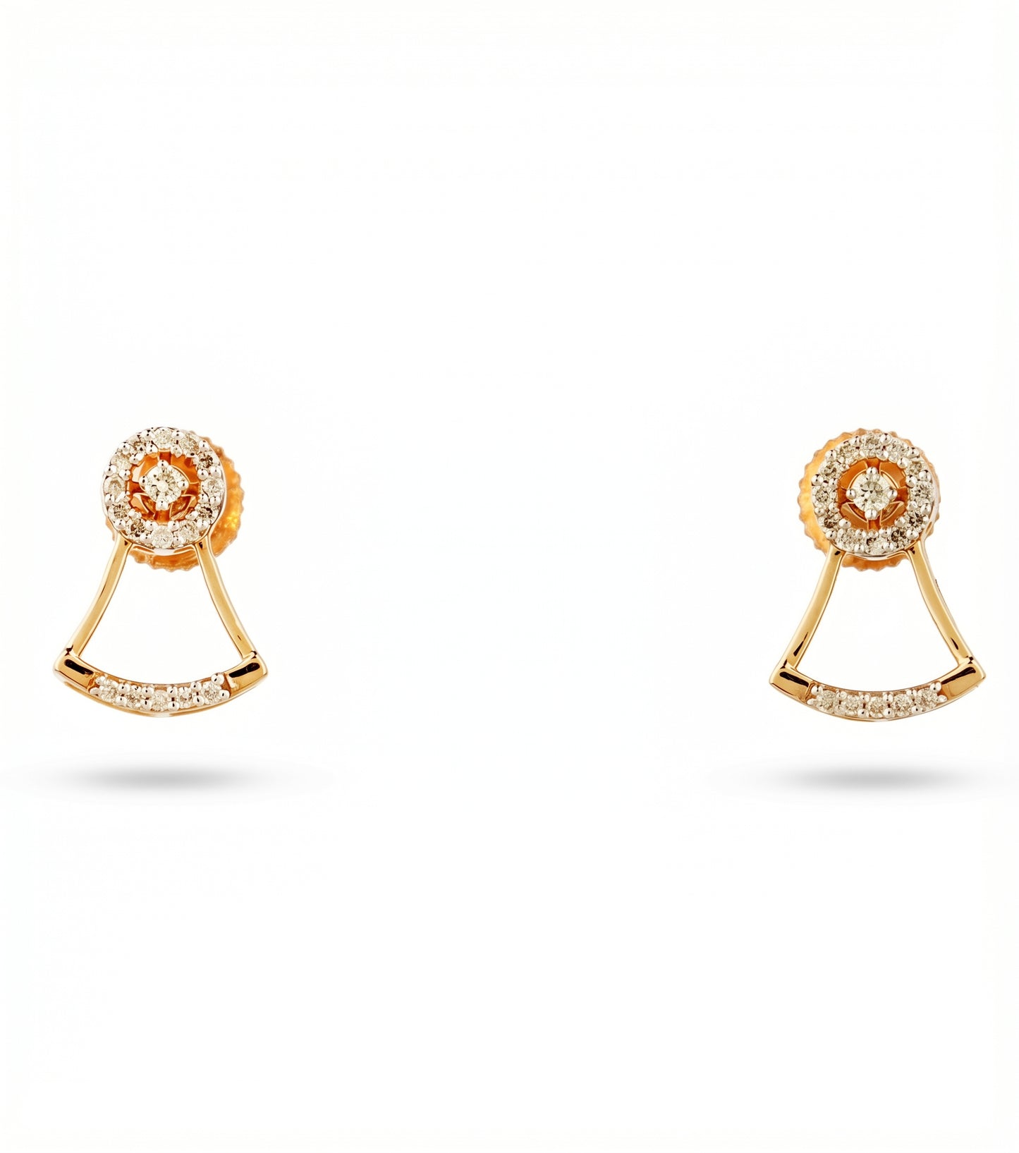 Round Halo 18kt Gold Diamond Fan Drop Design Earrings