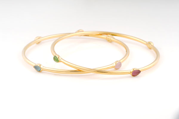 Multicolour Gemstone 18KT Bangle Set