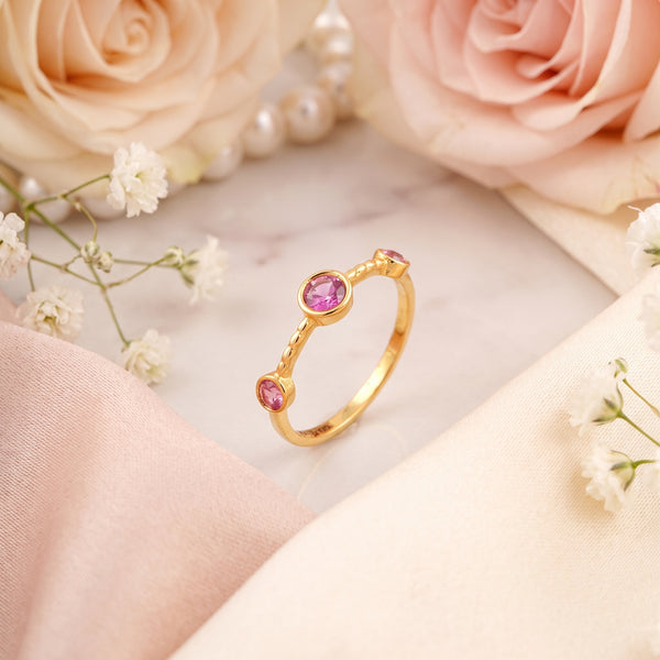 Three Stone Pink Gemstone 18KT Ring