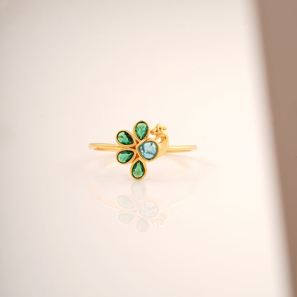 Peacock Flower Gemstone 18KT Ring