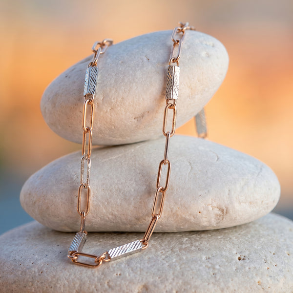 18kt Two-Tone Gold Diamond-Cut Bar Chain for Men