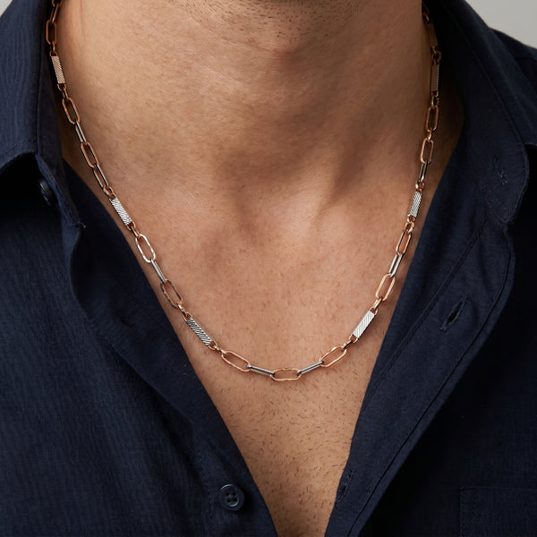 18kt Two-Tone Gold Diamond-Cut Bar Chain for Men