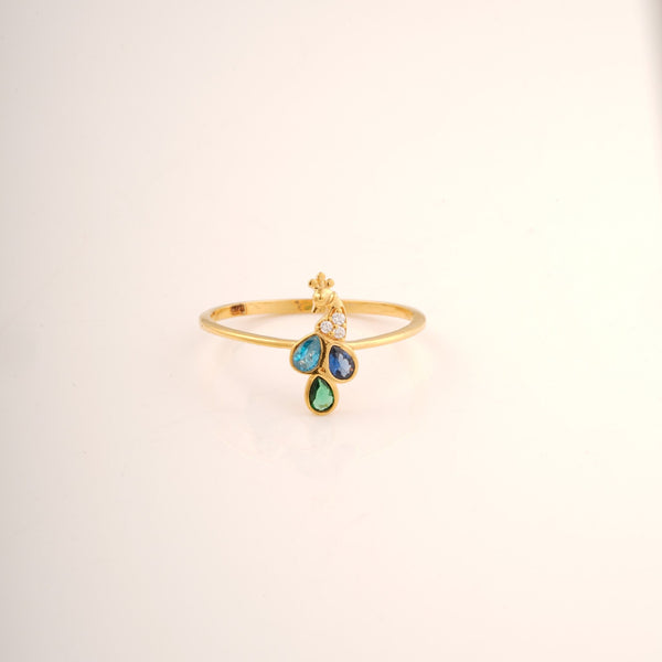 18KT Peacock Design Gemstone Ring
