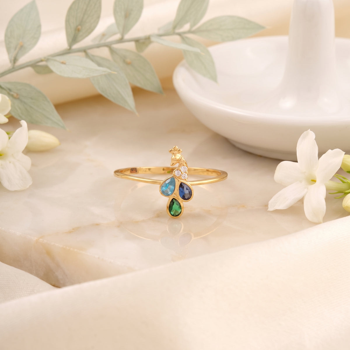 18KT Peacock Design Gemstone Ring