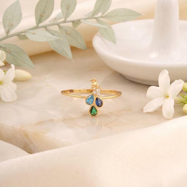 18KT Peacock Design Gemstone Ring