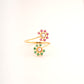 18KT gold wrap ring with pearl and pink and green gemstone flowers