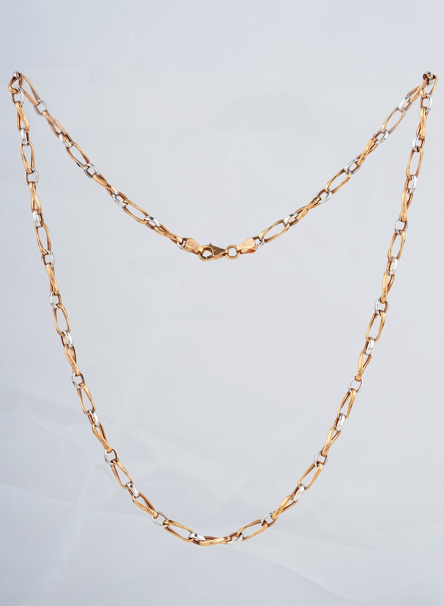 18kt Two-Tone Gold Diamond-Cut Bar Everyday Chain for Men