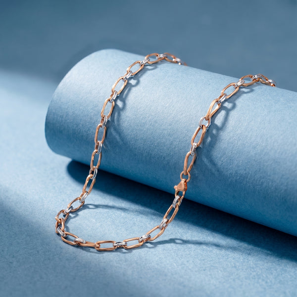 18kt Two-Tone Gold Diamond-Cut Bar Everyday Chain for Men