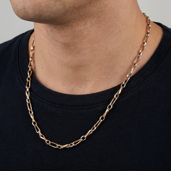 18kt Two-Tone Gold Diamond-Cut Bar Everyday Chain for Men