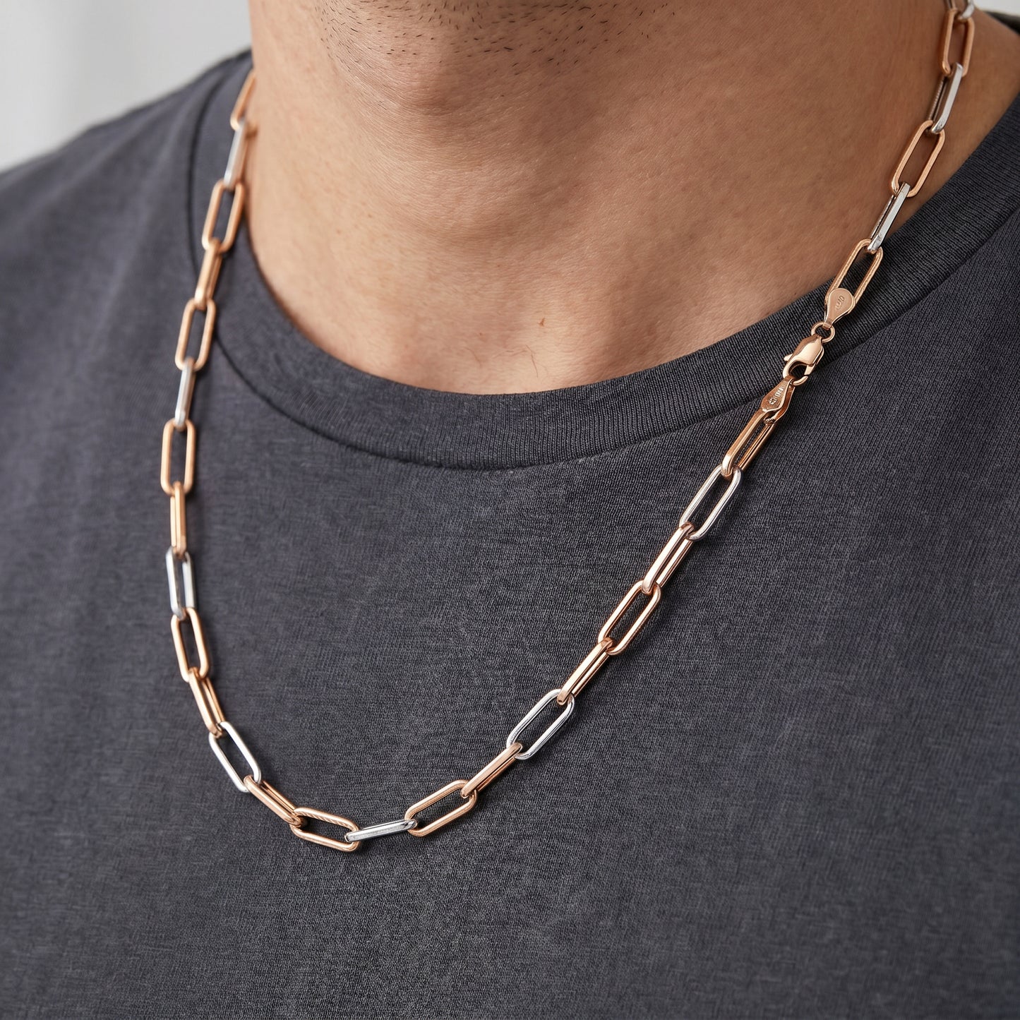 18kt Two-Tone Gold Paperclip Chain for Men