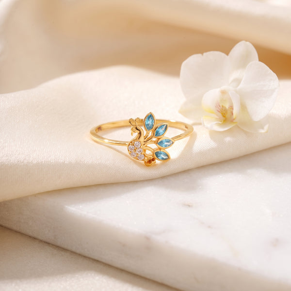 Peacock Feather Gemstone 18KT Ring
