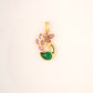 18KT gold peacock pendant with green and pink gemstones