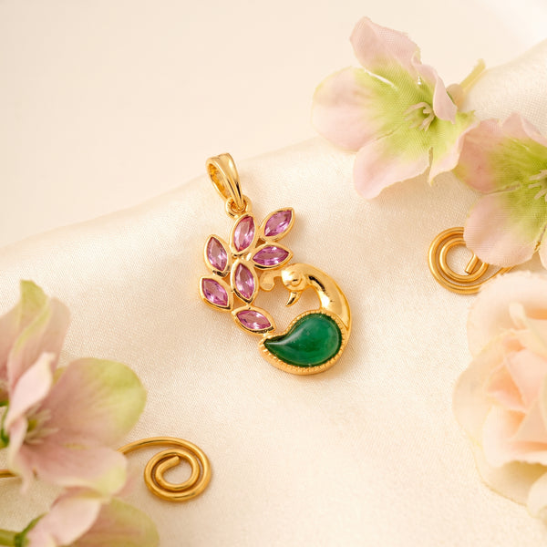 Peacock Design Green Gemstone 18KT Pendant