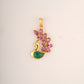 18KT gold peacock pendant with green and pink gemstones