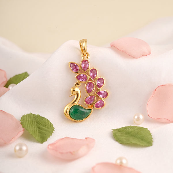 Peacock Design Gemstone 18KT Pendant