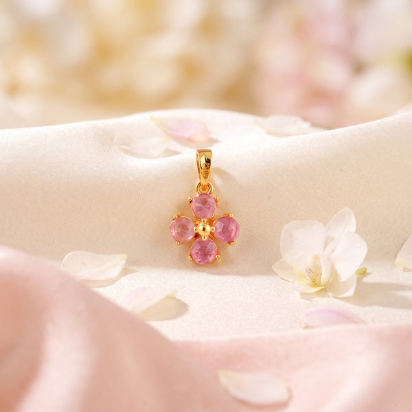 Clover Pink Gemstone 18KT Pendant