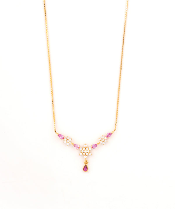 Floral Diamond Pink Gemstone 18KT Necklace
