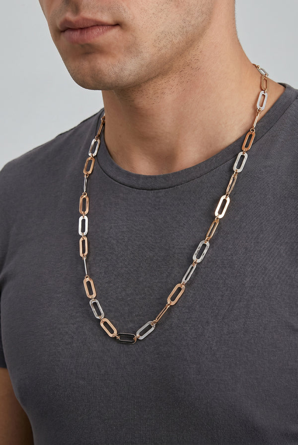 18kt Bold Oval Paperclip Dual-Tone Gold Chain for Men