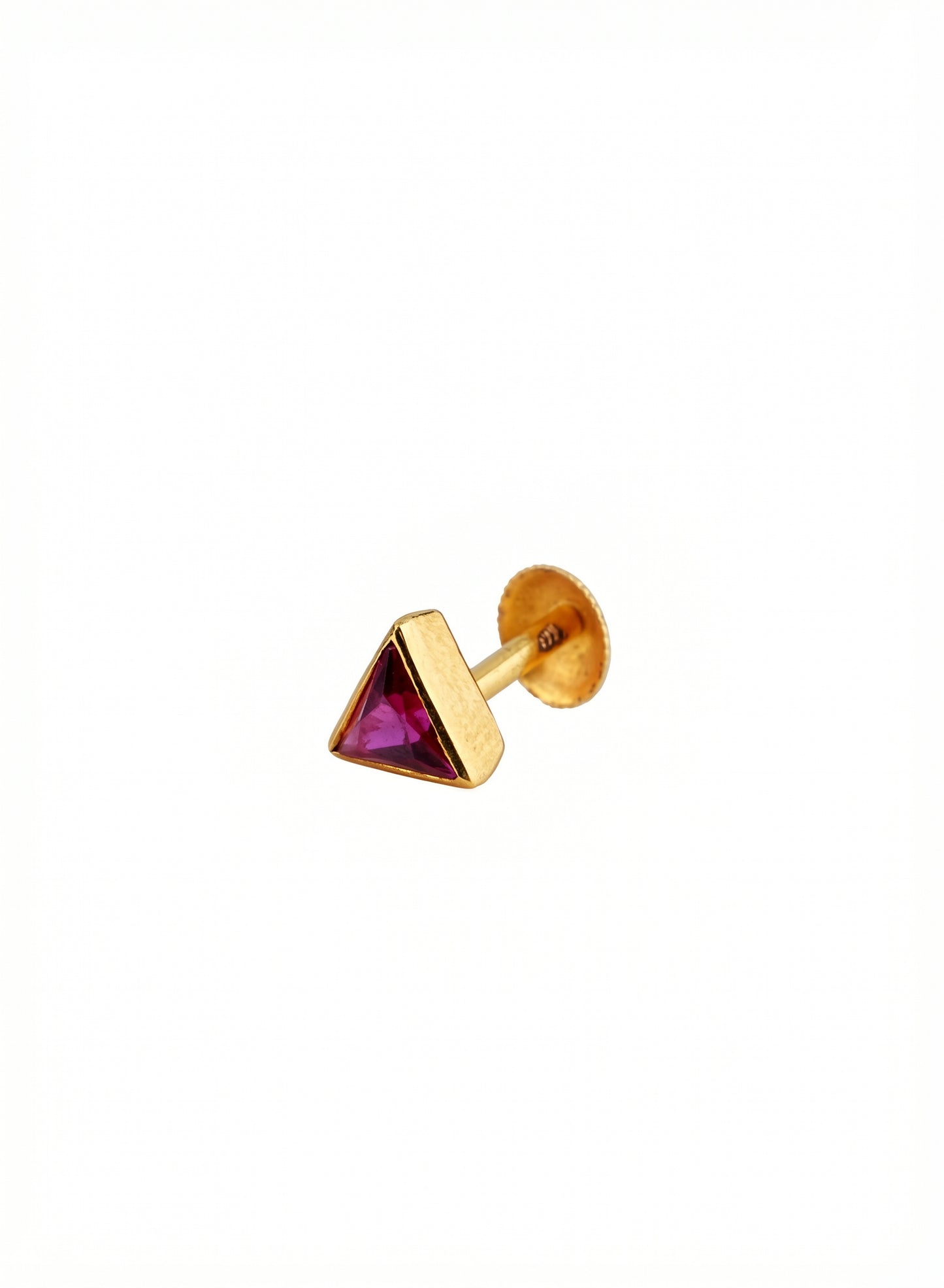 18Kt Gold Triangle Ruby Single Stud Earring for Men