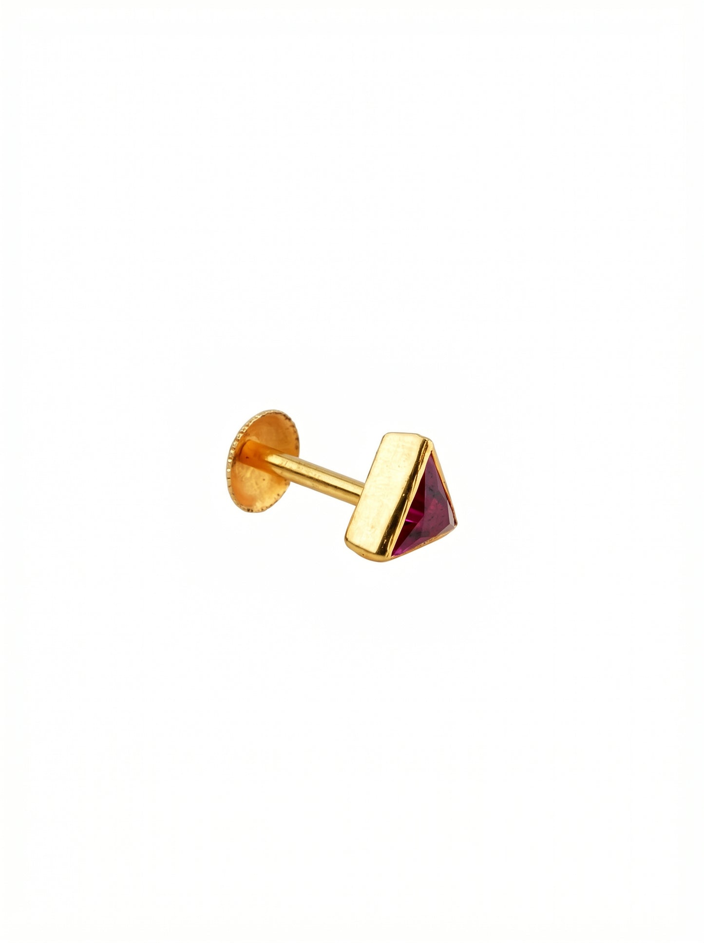 18Kt Gold Triangle Ruby Single Stud Earring for Men