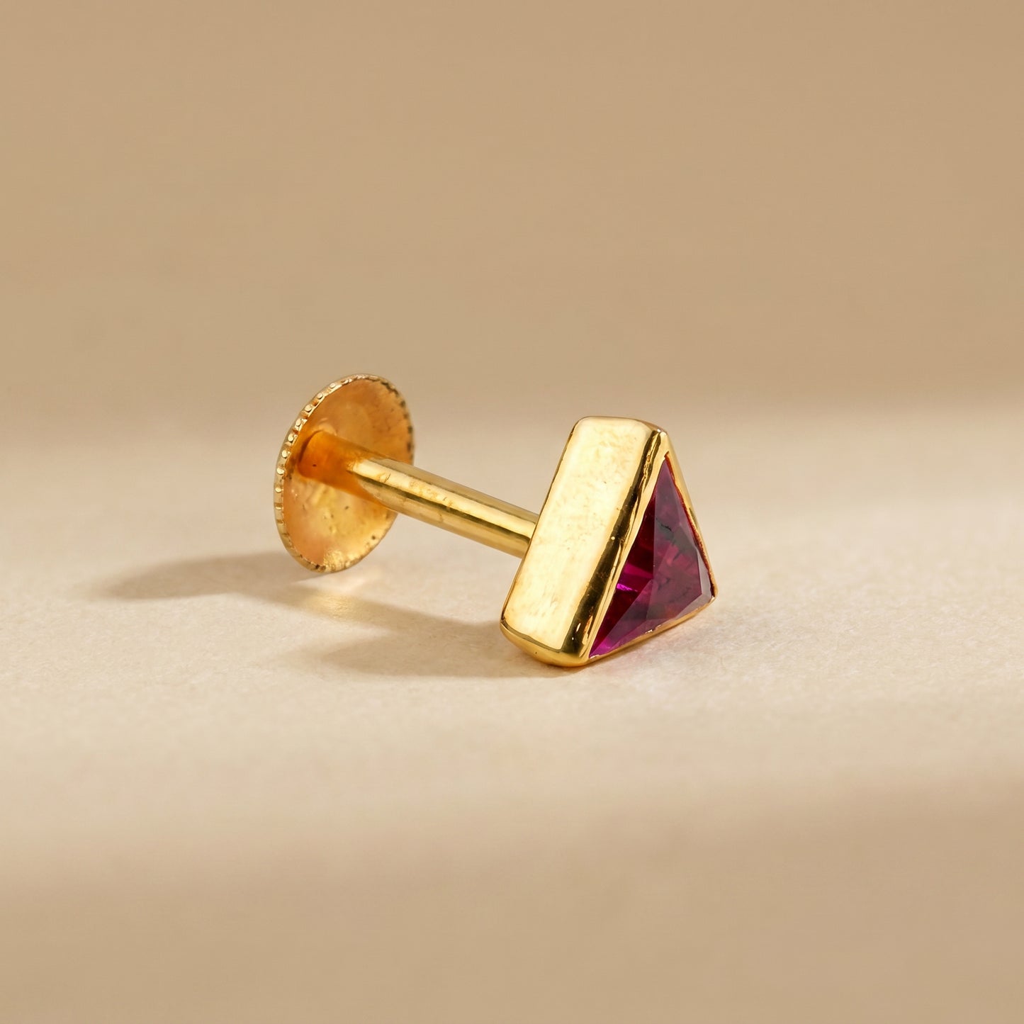 18Kt Gold Triangle Ruby Single Stud Earring for Men