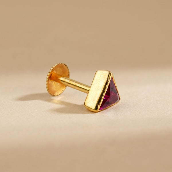 18Kt Gold Triangle Ruby Single Stud Earring for Men