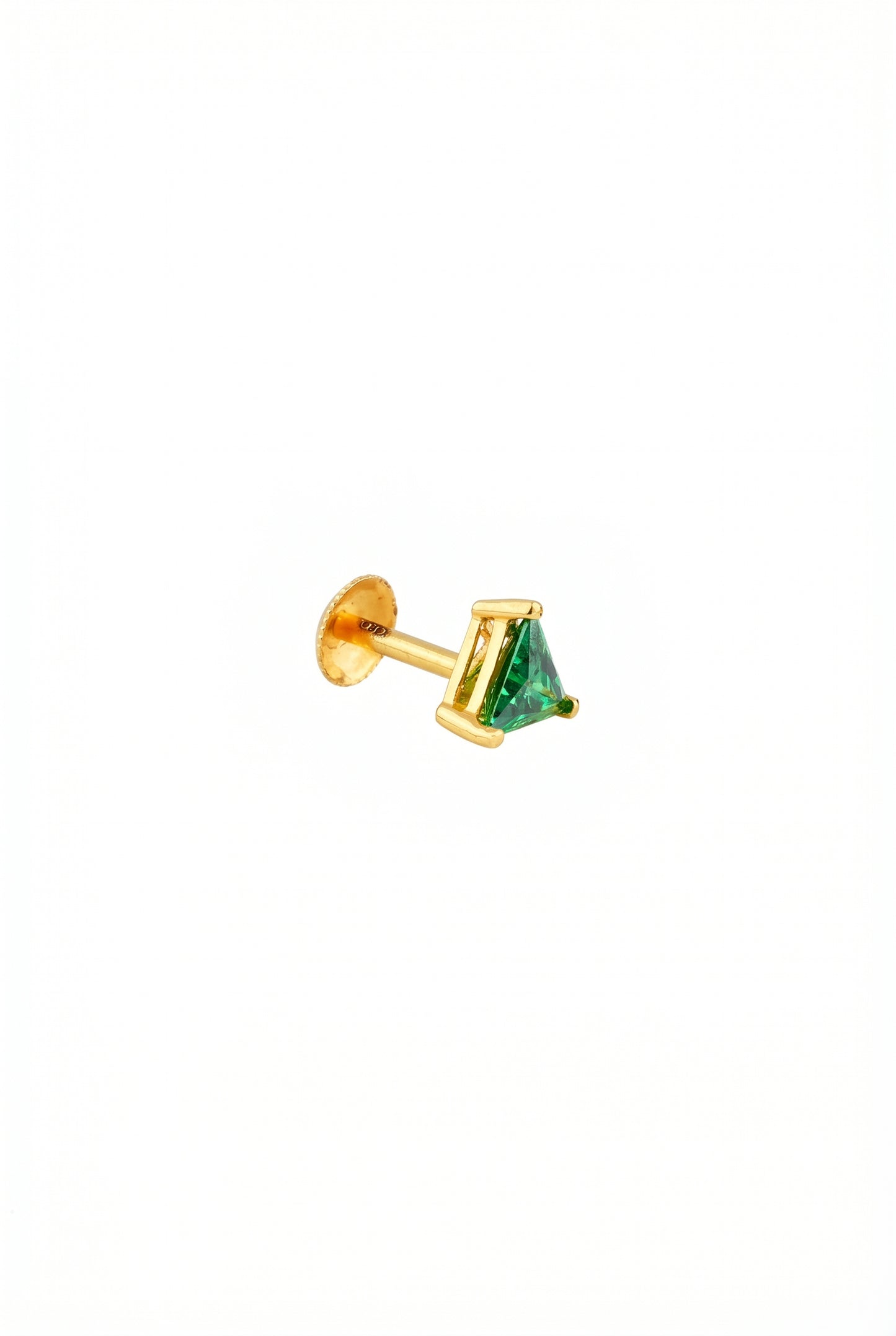 18Kt Gold Triangle Emerald Single Stud Earring for Men