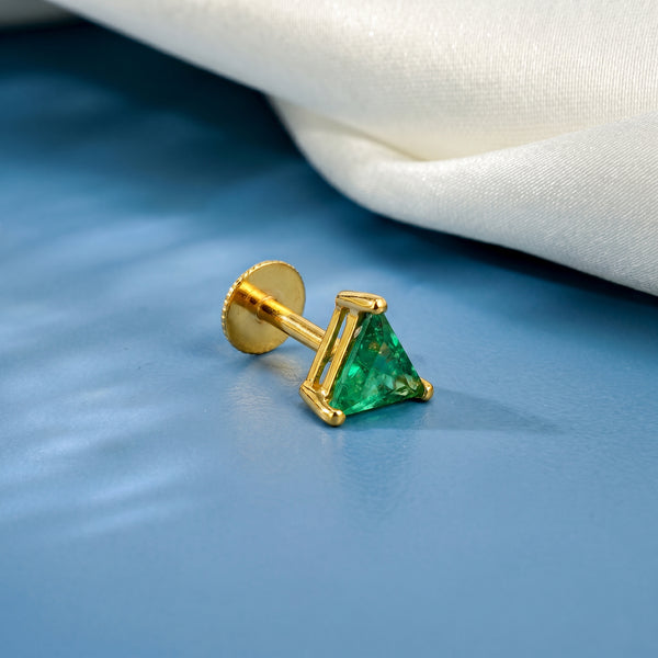 18Kt Gold Triangle Emerald Single Stud Earring for Men