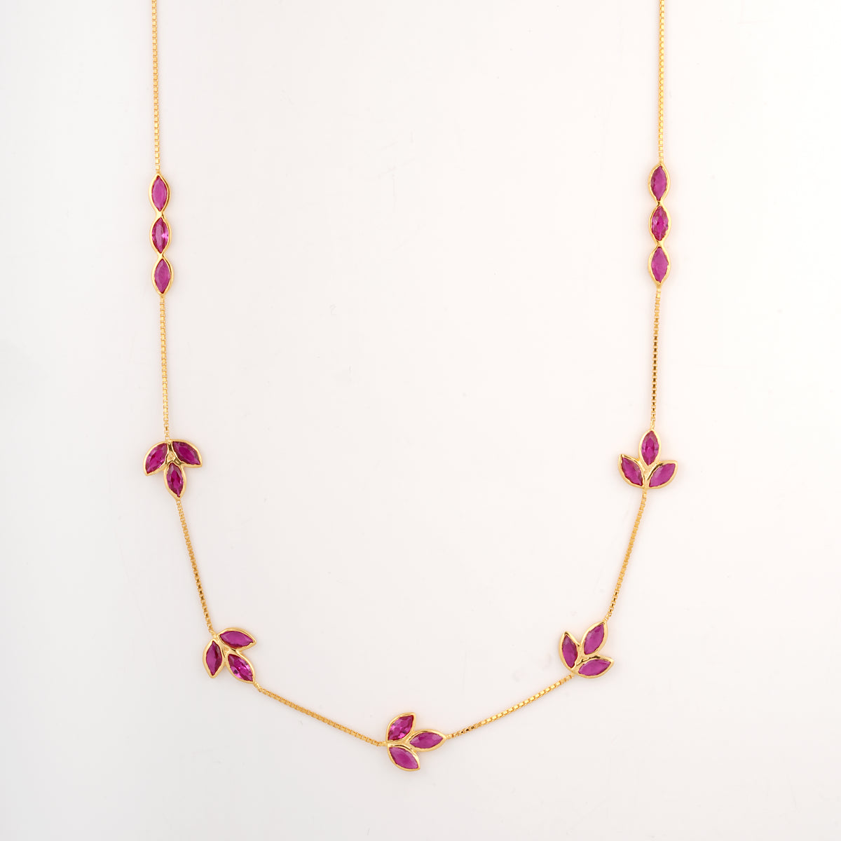 18KT Necklace with Pink Gemstone Leaf Charm