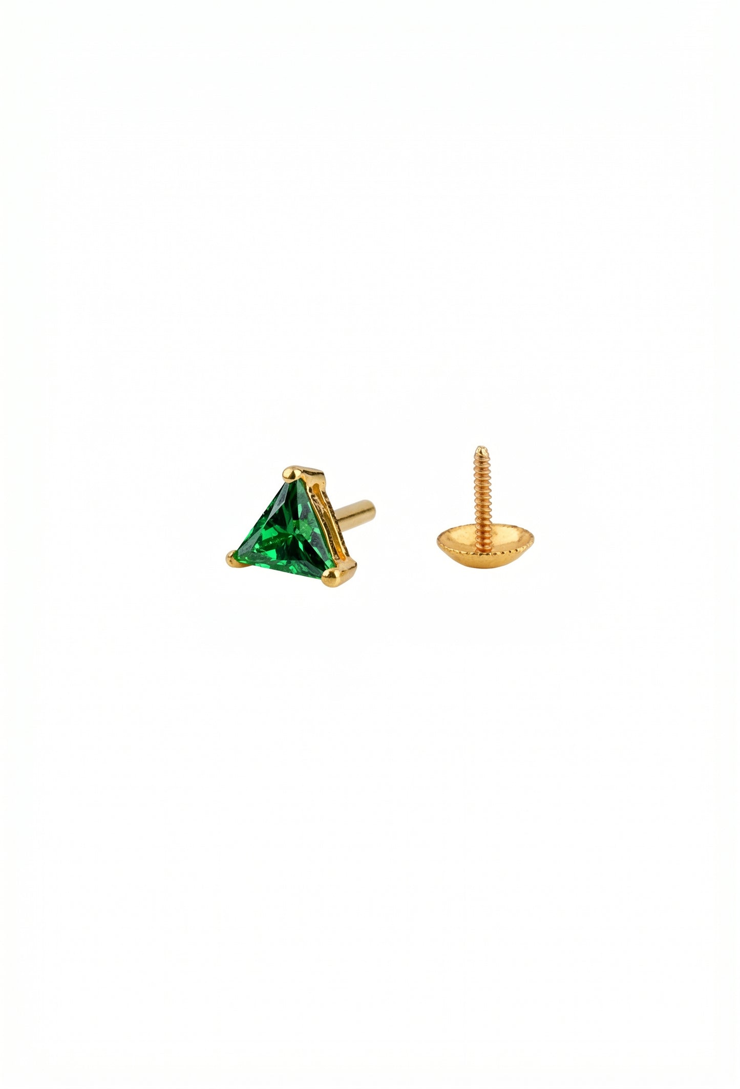 18Kt Gold Triangle Emerald Single Stud Earring for Men