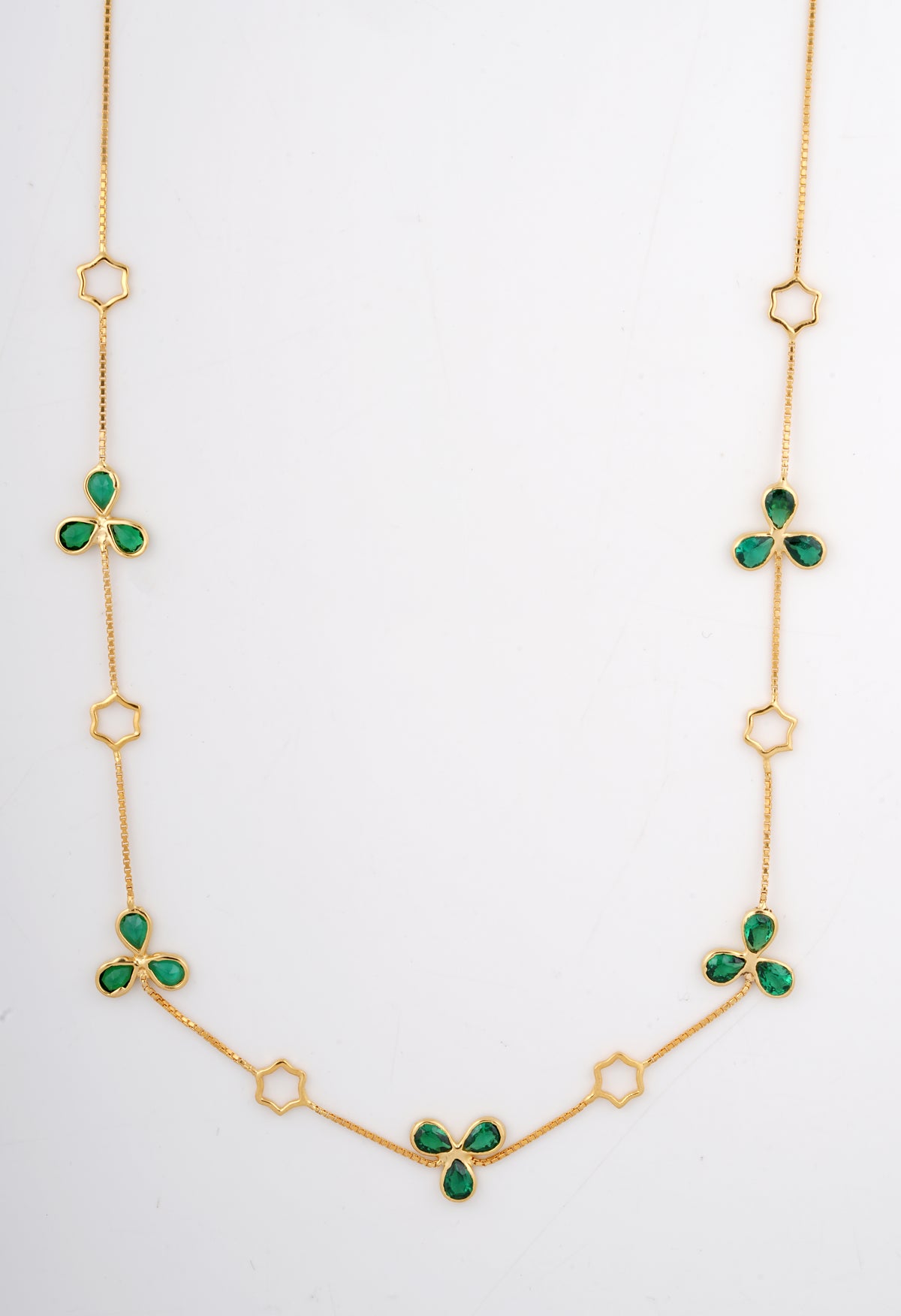 Green Gemstone Floral Petal Station 18KT Necklace