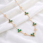 Green Gemstone Floral Petal Station 18KT Necklace